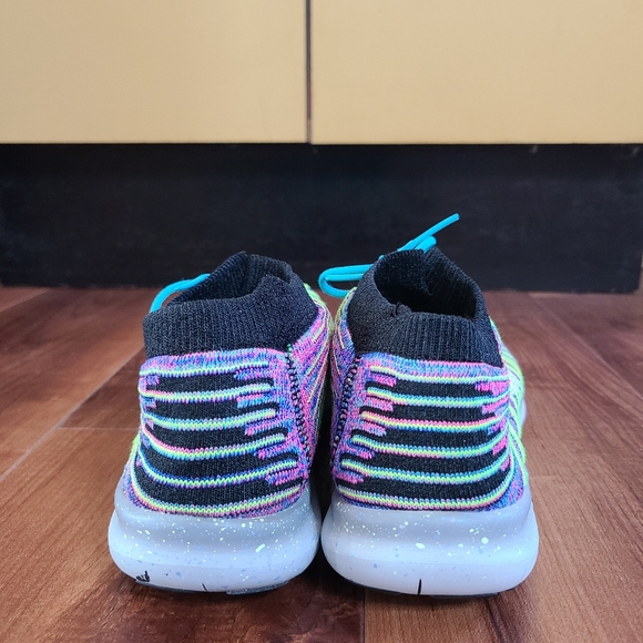 NIKE FreeRn Motion 2016 FLYKNIT Neon Rainbow Slip On Lace Up Womens Shoes Size 6 - Picture 10 of 15